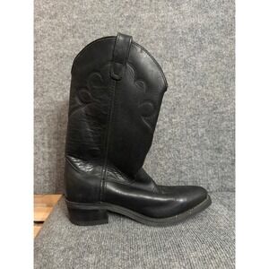 Double HH Black Leather Cowboy Boots Western Style Square Toe Men Size 9